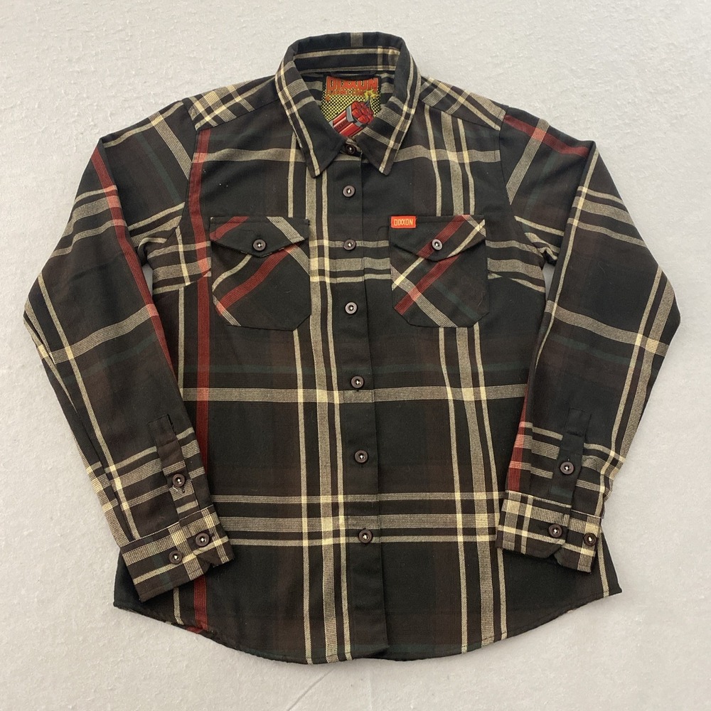 Dixxon Flannel Shirt Co Mens Size M Haymarket D-Tech Black Red Plaid Button Down